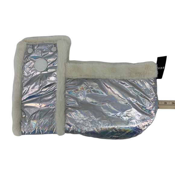 DKNY Logo Detached Puffer Hood Iridescent Metallic Shell + Faux Fur Lined Hat - Picture 12 of 15